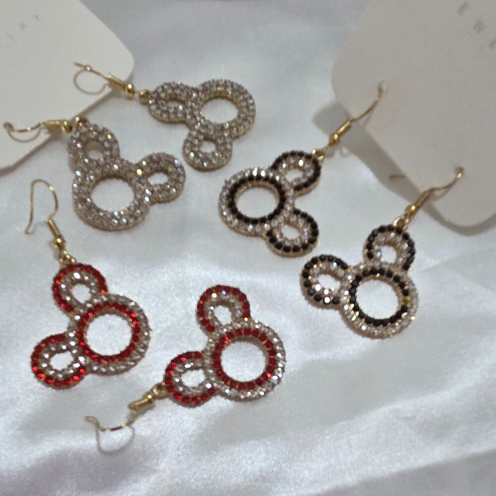Mouse Shape Rhinestone Dangle Earrings Gold Tone Multicolor